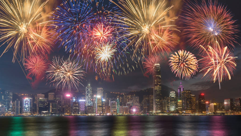 Hong Kong fireworks Victoria harbor