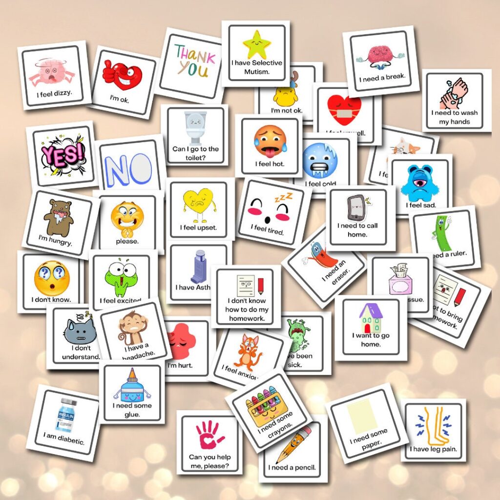 a selection of printable communication cards for children