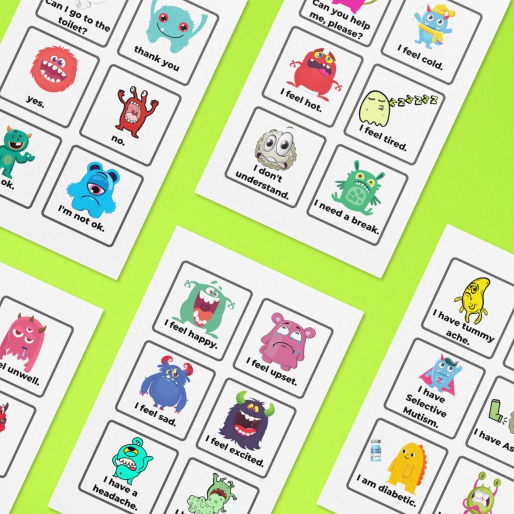 a photo of the monster theme communication cards