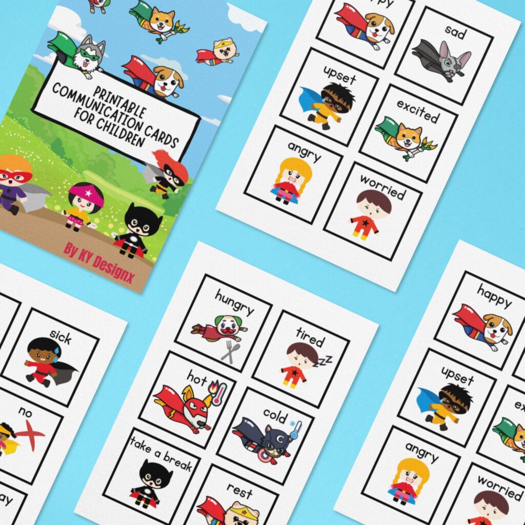 superhero themed communication cards for children